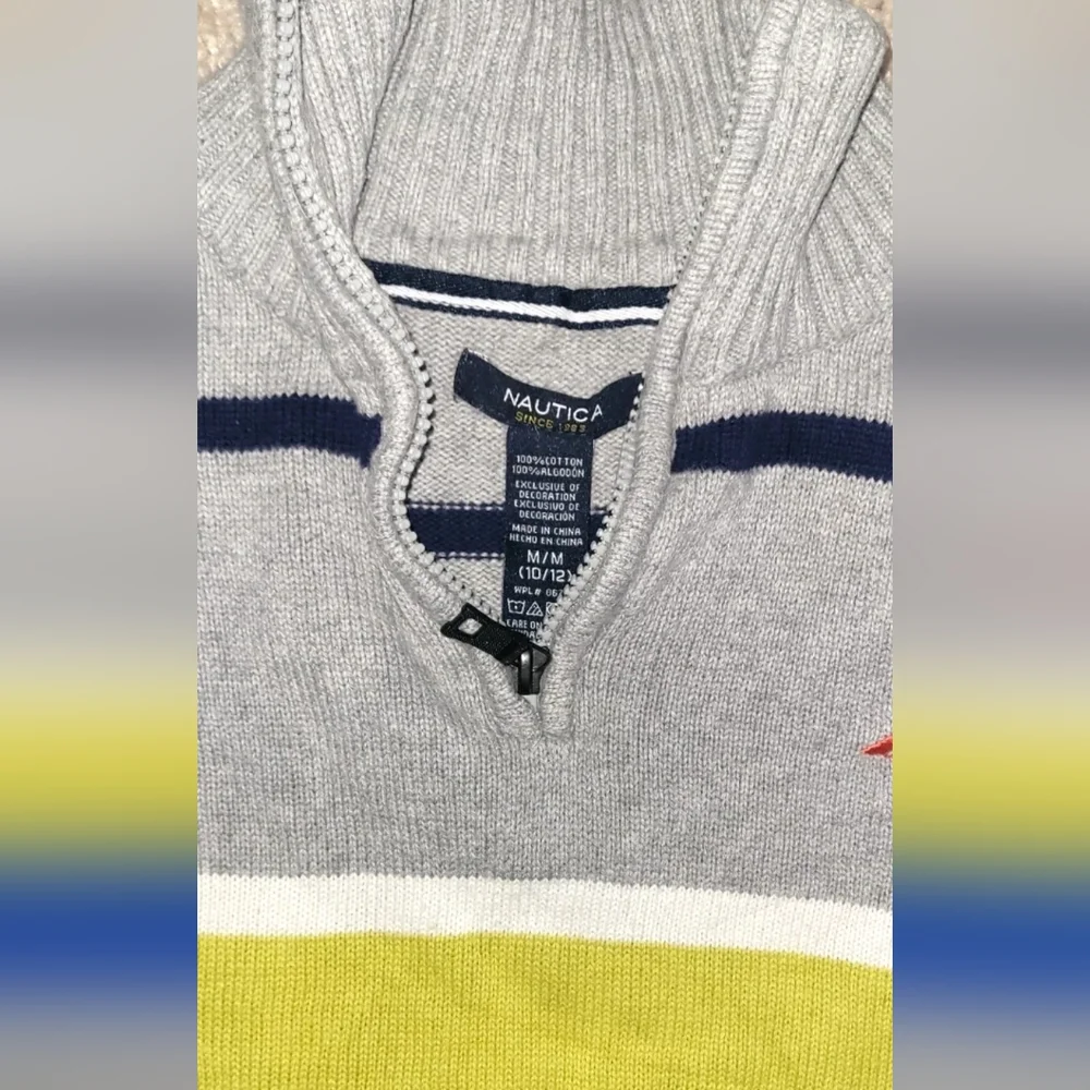NAUTICA PULLOVER 1/4 zip sweater, boys' M (10/12), knit, multicolored stripes